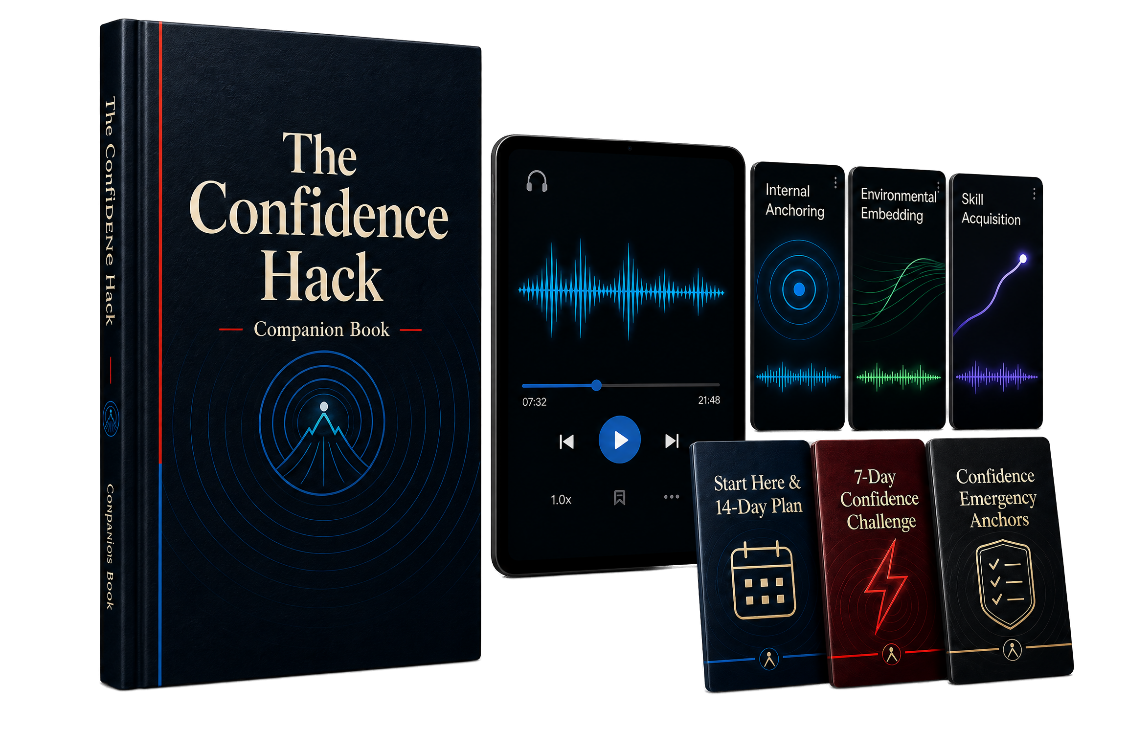 The Confidence Hack core product bundle with Companion Book, guided audio sessions, and practical bonuses.